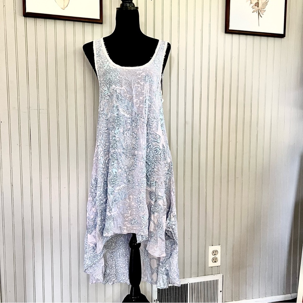 Free People Beach Sleeveless Blue & Lavender Floral Paisley Hi Low Dress